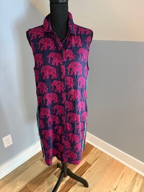 Hatley Navy Shirt Dress with Bright Pink Elephant Print